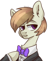 Size: 2500x3000 | Tagged: safe, artist:chibadeer, oc, earth pony, pony, bowtie, bust, clothes, male, portrait, simple background, solo, stallion, suit, white background