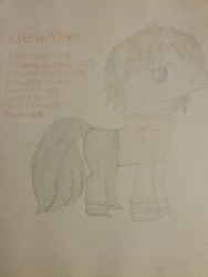 Size: 1944x2592 | Tagged: safe, artist:jaredking179, oc, oc only, oc:chen-yang, pony, unicorn, clothes, male, stallion, traditional art