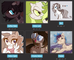 Size: 844x684 | Tagged: safe, artist:urpone, oc, oc only, oc:coffee make, oc:minty leaf, oc:taylor, oc:yellow sight, earth pony, pegasus, pony, unicorn, adoptable, base used, character, clothes, glasses, sale, scarf, selling