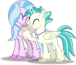 Size: 2786x2407 | Tagged: safe, artist:frownfactory, silverstream, terramar, hippogriff, student counsel, .svg available, brother and sister, eyes closed, female, jewelry, male, necklace, siblings, simple background, svg, transparent background, vector, wings