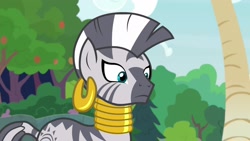 Size: 1920x1080 | Tagged: safe, screencap, zecora, zebra, she talks to angel, ear piercing, earring, female, jewelry, mare, neck rings, piercing, solo