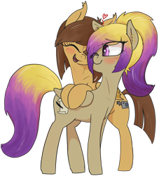 Size: 1124x1236 | Tagged: safe, artist:t72b, derpibooru exclusive, oc, oc:black dawn, oc:midnight cakepowder, bat pony, pegasus, pony, 2020 community collab, bipedal, bipedal leaning, cute, derpibooru community collaboration, eye clipping through hair, eyes closed, fangs, female, heart, leaning, lesbian, looking at each other, mare, midnightdawn, multicolored hair, nuzzling, oc x oc, shipping, simple background, transparent background