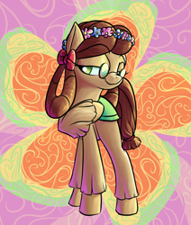 Size: 2200x2600 | Tagged: safe, artist:rocket-lawnchair, yona, pony, she's all yak, female, glasses, groovy, hippie, ponified, pony yona, smiling, solo, species swap