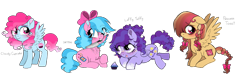 Size: 2310x699 | Tagged: safe, artist:unoriginai, oc, oc only, pegasus, pony, fanfic:cupcakes, colt, cupcake, cute, female, filly, food, knife, magical lesbian spawn, male, offspring, parent:cheese sandwich, parent:pinkie pie, parent:rainbow dash, parents:cheesedash, parents:pinkiedash