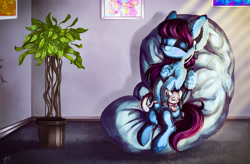 Size: 3000x1962 | Tagged: safe, artist:hagallaz, oc, pegasus, pony, blue, eyes closed, fur, solo, with pet