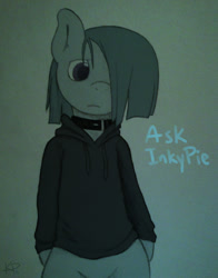 Size: 960x1226 | Tagged: artist needed, safe, marble pie, pony, bipedal, choker, clothes, hoodie, lonely inky, solo