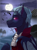 Size: 1498x2000 | Tagged: safe, artist:marinavermilion, oc, oc only, oc:midnight harmony, bat, bat pony, pony, undead, vampire, vampony, bat pony oc, bust, cloud, ear tufts, fangs, female, fog, glowing eyes, gravestone, moon, night, night sky, portrait, sky, slit eyes, solo, stars