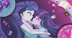 Size: 1024x549 | Tagged: safe, artist:kingkero, rarity, twilight sparkle, twilight sparkle (alicorn), alicorn, equestria girls, female, kannazuki no miko, lesbian, rarilight, shipping