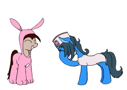 Size: 1237x871 | Tagged: safe, artist:dsb71013, oc, oc only, oc:night cap, pony, animal costume, bunny costume, clothes, costume, facehoof, kigurumi, nurse outfit