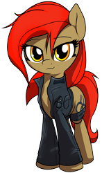 Size: 1304x2220 | Tagged: safe, artist:wenni, derpibooru exclusive, oc, oc only, oc:dala vault, earth pony, pony, 2020 community collab, clothes, derpibooru community collaboration, female, jacket, looking at you, mare, simple background, solo, transparent background