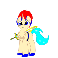 Size: 768x768 | Tagged: safe, artist:bluekeldeo, oc, oc only, blue eyes, chest fluff, simple background, sword, transparent background, unicorn oc, weapon