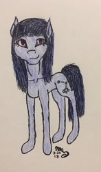 Size: 1594x2709 | Tagged: safe, artist:lilithscure, oc, oc only, oc:cosmia nebula, earth pony, pony, smiling, solo, standing, traditional art