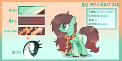 Size: 3439x1727 | Tagged: safe, artist:sugaryicecreammlp, oc, oc:ari mayweather, pegasus, pony, clothes, female, mare, reference sheet, scarf, solo, two toned wings