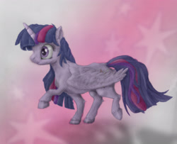 Size: 3878x3144 | Tagged: safe, artist:poulped, twilight sparkle, twilight sparkle (alicorn), alicorn, pony, abstract background, colored sketch, cutie mark, female, mare, raised hoof, semi-realistic, smiling, solo, traditional art