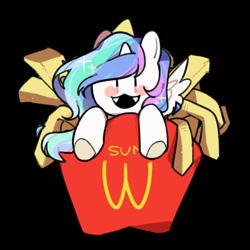 Size: 700x700 | Tagged: safe, artist:snowillusory, alicorn, computer, food, french fries, solo