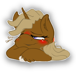 Size: 512x512 | Tagged: safe, artist:bloody--mascarade, oc, oc:strongheart, pony, unicorn, blushing, cute, male, solo, telegram sticker