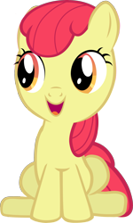 Size: 1911x3181 | Tagged: safe, artist:k-anon, edit, editor:slayerbvc, apple bloom, earth pony, pony, accessory-less edit, cropped, female, filly, happy, missing accessory, simple background, sitting, solo, transparent background, vector, vector edit