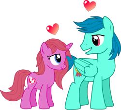 Size: 1844x1671 | Tagged: safe, artist:shadymeadow, oc, oc only, oc:johnny charming heart, oc:samantha dove kiss, pony, blushing, female, male, mare, simple background, stallion, transparent background