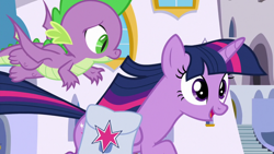 Size: 1920x1080 | Tagged: safe, screencap, spike, twilight sparkle, twilight sparkle (alicorn), alicorn, dragon, the point of no return, saddle bag, winged spike