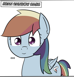 Size: 1448x1513 | Tagged: safe, artist:artiks, mean rainbow dash, pegasus, pony, the mean 6, ..., clone, cropped, cute, evil rainbow dash, female, looking at you, mare, mean dashabetes, reaction image, smiling, solo