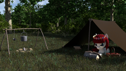 Size: 1536x864 | Tagged: safe, artist:dracagon, oc, oc only, oc:seranae, pony, 3d, book, bucket, camping, female, floral head wreath, flower, forest, glasses, grass, mare, picnic blanket, prone, solo, tent, tree