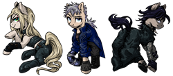 Size: 9000x4000 | Tagged: safe, artist:porcelanowyokular, pony, devil may cry, nero (devil may cry), ponified, trio, trish (devil may cry), v (devil may cry)