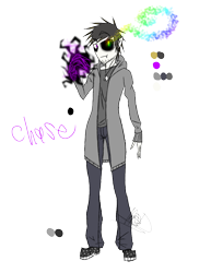 Size: 888x1150 | Tagged: safe, artist:didun850, oc, oc only, oc:chase, human, bags under eyes, black sclera, clothes, glowing hands, heterochromia, humanized, male, signature, simple background, sombra eyes, transparent background