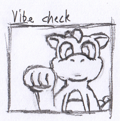 Size: 505x511 | Tagged: safe, artist:tarkan809, spike (g1), dragon, breaking the fourth wall, drawing, knocking, looking at you, meme, monochrome, traditional art, vibe check