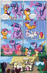 Size: 2030x3130 | Tagged: safe, artist:sirzi, apple bloom, scootaloo, sweetie belle, twilight sparkle, twilight sparkle (alicorn), alicorn, earth pony, pegasus, pony, unicorn, comic:talisman for a pony, bow, clothes, comic, cutie mark crusaders, female, filly, glowing horn, hair bow, helmet, horn, jackie chan adventures, magic, scissors, smuglight sparkle, speech bubble, talisman, telekinesis, that was easy, trio