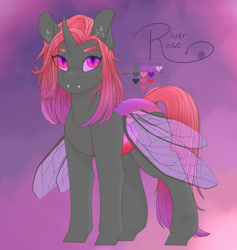 Size: 1702x1795 | Tagged: safe, artist:mint-and-love, oc, oc only, oc:river rose, oc:the imposter, changeling, changepony, hybrid, female, red changeling, reference, solo
