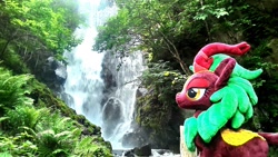 Size: 2048x1153 | Tagged: safe, artist:hihin1993, cinder glow, summer flare, pony, forest, irl, japan, photo, plushie, scenery, solo, waterfall