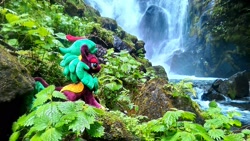Size: 2048x1152 | Tagged: safe, artist:hihin1993, cinder glow, summer flare, pony, forest, irl, japan, photo, plushie, scenery, solo, waterfall