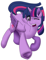 Size: 1024x1313 | Tagged: safe, artist:mindstormproductions, edit, twilight sparkle, twilight sparkle (alicorn), alicorn, pony, cutie mark, eye clipping through hair, female, looking at you, mare, one eye closed, redbubble, simple background, solo, underhoof, white background