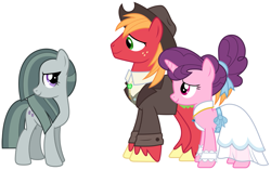 Size: 2043x1287 | Tagged: safe, big macintosh, marble pie, sugar belle, pony, the big mac question, approval, best wishes, bittersweet, clothes, congratulations, dress, female, friends, friendship, friendshipping, hat, headcanon, heartwarming, hope, husband and wife, i want my beloved to be happy, just friends, male, married, married couple, moving on, ship sinking, shipping, shirt, song reference, straight, sugarmac, suit, thanks, vest, wedding dress, youtube link