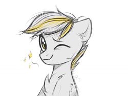 Size: 1032x774 | Tagged: safe, artist:reterica, oc, earth pony, pony, bust, cute, one eye closed, portrait, simple background, sketch, solo, sparkles, stars