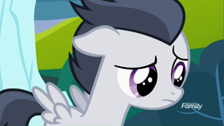 Size: 1366x768 | Tagged: safe, screencap, rumble, pegasus, pony, marks and recreation, colt, discovery family logo, foal, male, sad, solo