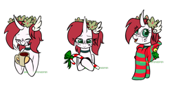 Size: 5800x3000 | Tagged: safe, artist:redheartponiesfan, oc, oc:berry, deer, deer pony, original species, absurd resolution, candy, candy cane, clothes, female, food, mare, mug, scarf, simple background, solo, transparent background