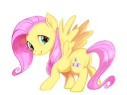 Size: 1024x768 | Tagged: safe, artist:tone_ontone, fluttershy, pegasus, pony, cute, female, looking at you, looking back, looking back at you, mare, shyabetes, simple background, solo, spread wings, white background, wings