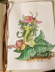 Size: 2249x2926 | Tagged: safe, artist:chipperpony, oc, oc only, original species, plant pony, plant, traditional art, watering can