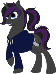 Size: 997x1319 | Tagged: safe, artist:mythpony, oc, oc:shadow dream, pony, unicorn, clothes, female, hoodie, mare, simple background, solo, transparent background