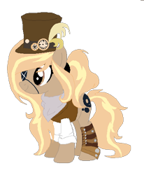 Size: 424x514 | Tagged: safe, artist:kremciakay, oc, oc only, oc:debonair, earth pony, pony, bandana, boots, clothes, eyepatch, feather, female, hat, mare, shirt, shoes, simple background, solo, steampunk, stopwatch, top hat, transparent background, vest