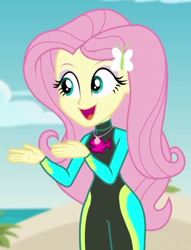 Size: 502x656 | Tagged: safe, screencap, fluttershy, aww... baby turtles, better together, equestria girls, clothes, cropped, solo, swimsuit, wetsuit