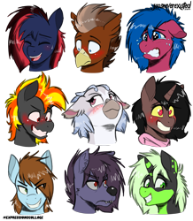 Size: 4093x4685 | Tagged: safe, artist:jcosneverexisted, oc, oc only, oc:digidash, oc:erica the hippogriff, oc:grimvale, oc:lightning loons, oc:loki ebonhoof, oc:neon burst, oc:nyn indigo, oc:serenity, oc:sorren, pony, female, male