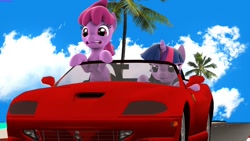 Size: 1024x576 | Tagged: safe, artist:bastbrushie, artist:vbastv, berry punch, berryshine, twilight sparkle, earth pony, pony, unicorn, arcade game, car, outrun, road