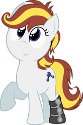 Size: 1657x2512 | Tagged: safe, artist:dtcx97, oc, oc only, oc:rocket booster, earth pony, pony, 2020 community collab, derpibooru community collaboration, female, filly, leg brace, raised hoof, simple background, smiling, solo, transparent background