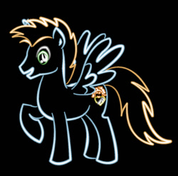 Size: 899x888 | Tagged: safe, artist:neonbronie, oc, oc only, oc:harmony star, alicorn, pony, alicorn oc, black background, male, neon, neon sign, raised hoof, simple background, solo, stallion