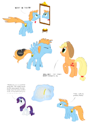 Size: 3300x4440 | Tagged: safe, artist:midwestbrony, applejack, rarity, oc, oc:harmony star, earth pony, pony, unicorn, glowing horn, horn, magic, mirror, simple background, telekinesis, transparent background