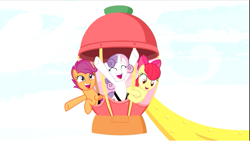 Size: 1375x774 | Tagged: safe, screencap, apple bloom, scootaloo, sweetie belle, earth pony, pegasus, pony, unicorn, growing up is hard to do, bow, cropped, cutie mark crusaders, excited, eyes closed, female, ferris wheel, hair bow, happy, hooves in air, mare, older, older apple bloom, older cmc, older scootaloo, older sweetie belle, open mouth, seatbelt, trio, underhoof