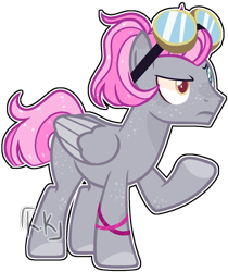 Size: 1108x1320 | Tagged: safe, artist:kurosawakuro, oc, pegasus, pony, base used, freckles, goggles, heterochromia, male, offspring, parent:blossomforth, parent:thunderlane, parents:blossomlane, simple background, solo, stallion, transparent background