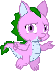 Size: 895x1161 | Tagged: safe, artist:melisareb, spike (g1), dragon, g1, base used, concerned, g1 to g4, generation leap, looking at you, shrug, simple background, solo, transparent background
